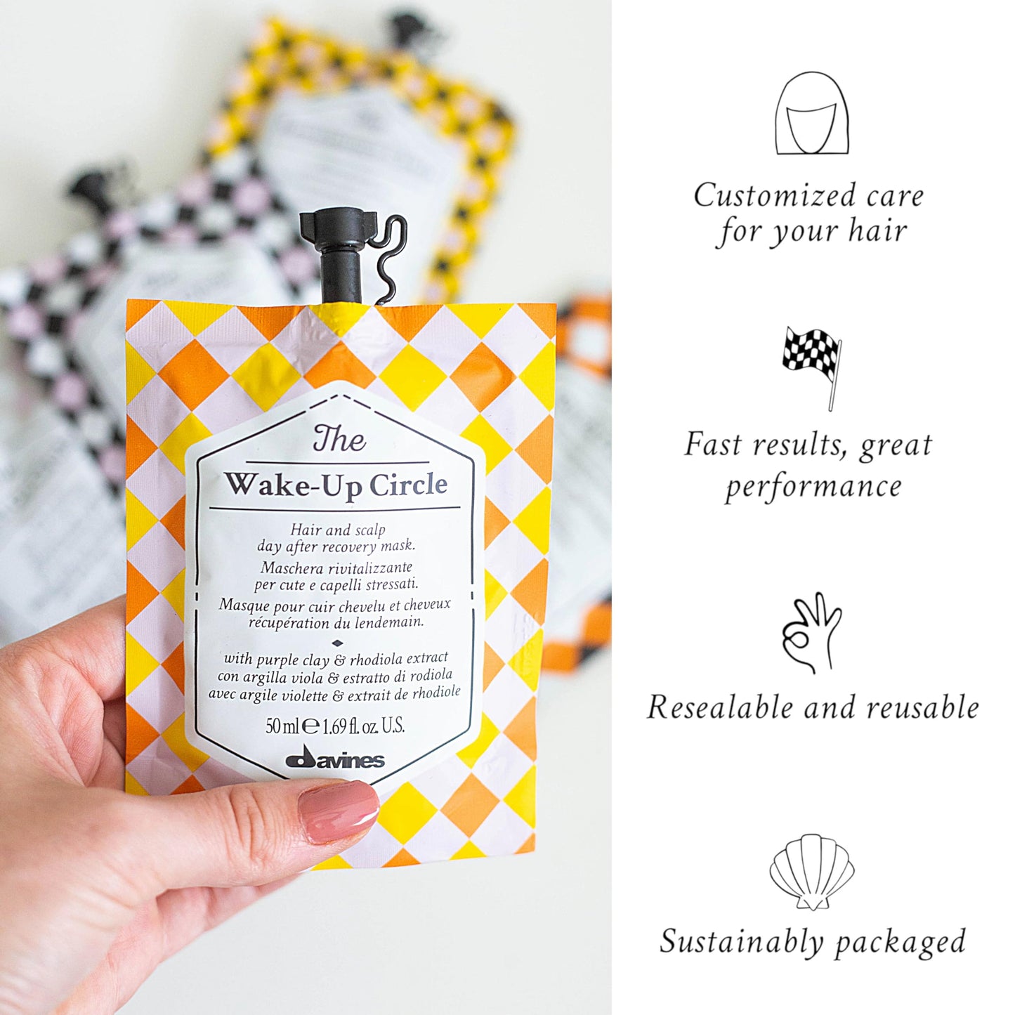Davines The Wake-Up Circle, Invigorating Hair Mask for Stressed Scalp & Hair - Restores Energy, Volume & Tone with Rhodiola Extract - Recovery Treatment for Balance, 1.69 Fl Oz