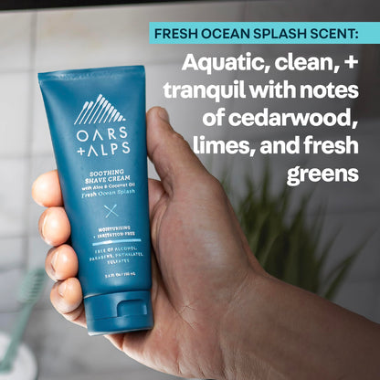 Oars + Alps Soothing Men's Shaving Cream, Dermatologist Tested and Infused with Aloe and Coconut Oil, Fresh Ocean Splash Scent, TSA Friendly, 3.4 Oz, 2 Pack