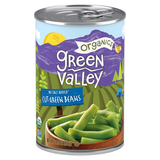 Green Valley Organics Cut Green Beans | Certified Organic | Non-GMO Project Verified | Deliciously Tender-Crisp | 14.5 ounce can (Pack of 12)