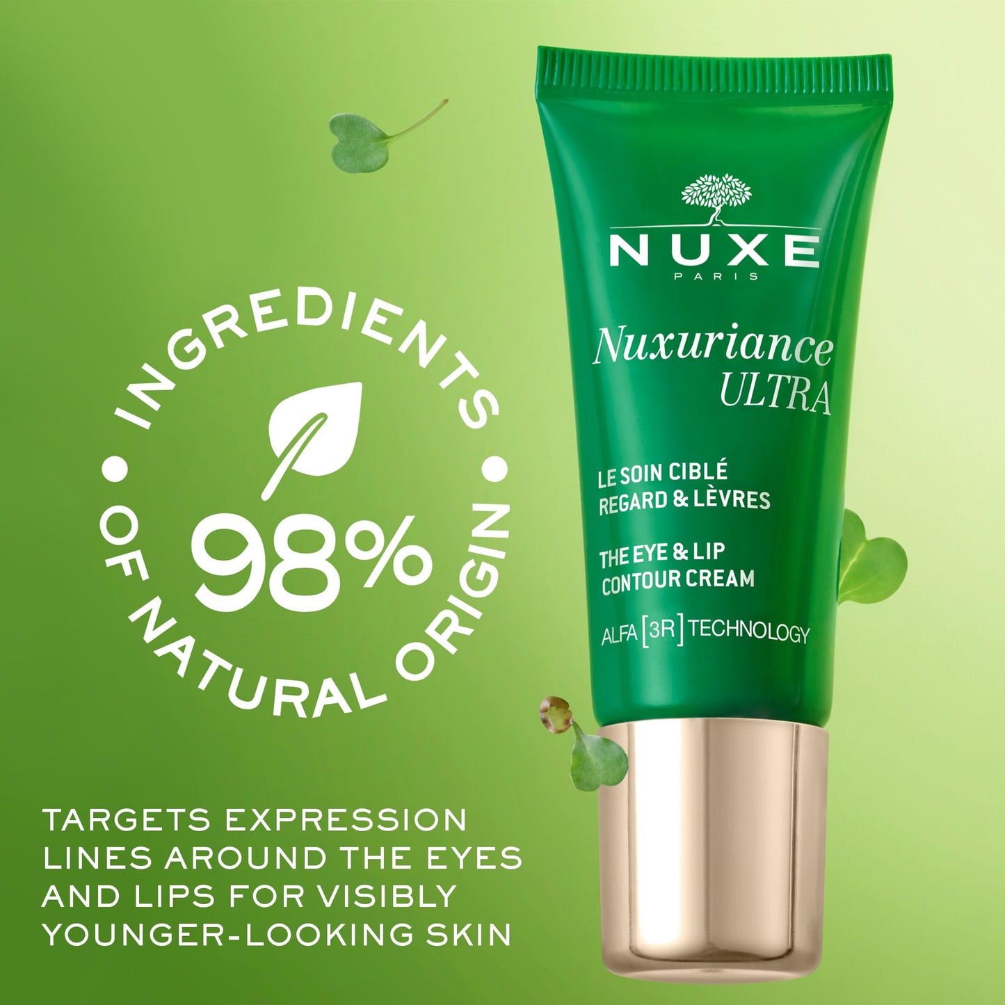 Nuxe Nuxuriance Ultra Eye & Lip Contour Cream with Hyaluronic Acid and ALFA 3R Technology, Firming, Anti-Aging Treatment, 0.51 fl oz