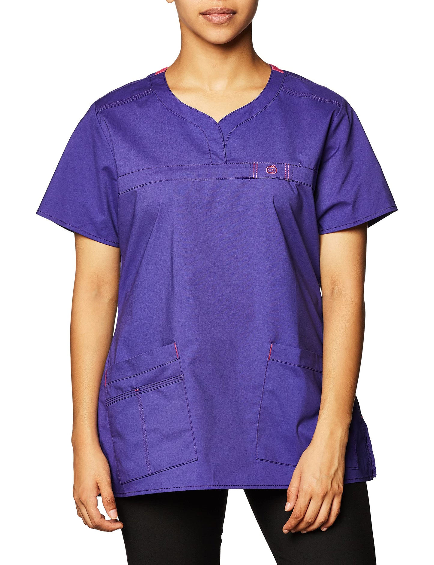 WonderWink Women's Patience Curved Notch Neck Top Shirt, Grape, Medium