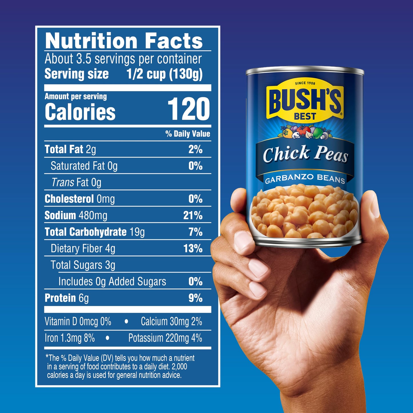 BUSH'S BEST 16 oz Canned Garbanzo Beans (Chickpeas), Source of Plant Based Protein and Fiber, Vegetarian, Low Fat, Gluten Free, (Pack of 12)