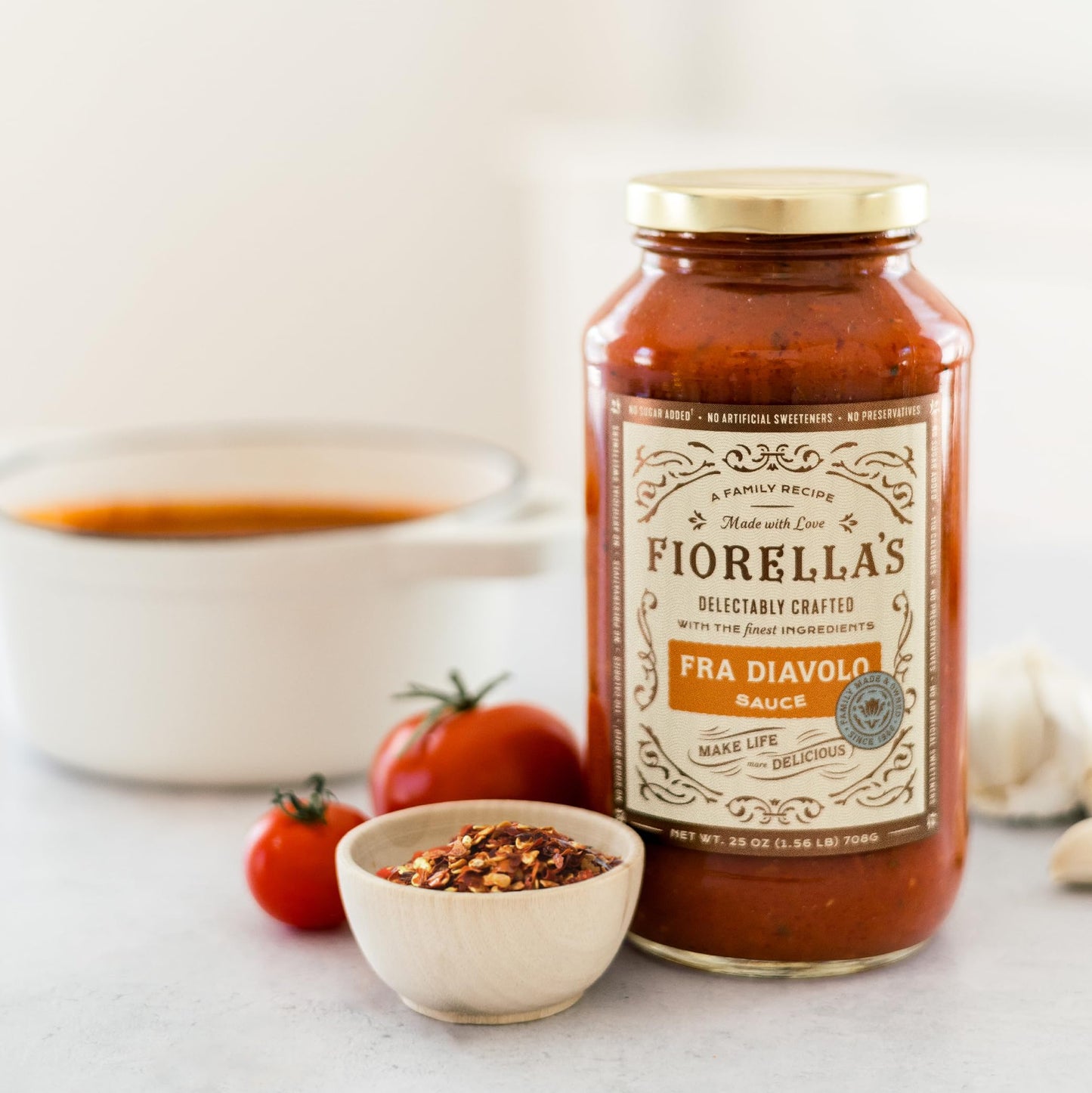 Fiorella's Fra Diavolo, Arrabbiata Sauce - Tomato Sauce Made with Fresh Ingredients - Seed Oil Free, No Sugar Added, No Preservatives Added, No Artificial Sweeteners, Pasta Sauce, 25 Oz (Pack of 2)