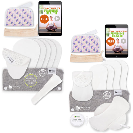 Non Slip Reusable Panty Liners for Women Thong 7-Pack (S) Organic Cotton Panty Liners Reusable & Non Slip Reusable Pads Menstrual Heavy Flow 6-Pack (L+XL) Organic Cotton Cloth Menstrual Pads