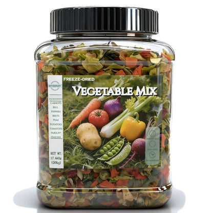 Freeze-Dried Vegetable Mix - 17.64 oz (500 g) Airtight Jar - 9 Vegetable Blend (Carrots, Bell Peppers, Beets, Peas, Peppers, Potatoes, Celery, Onions, Tomatoes) - Quick Meal Prep