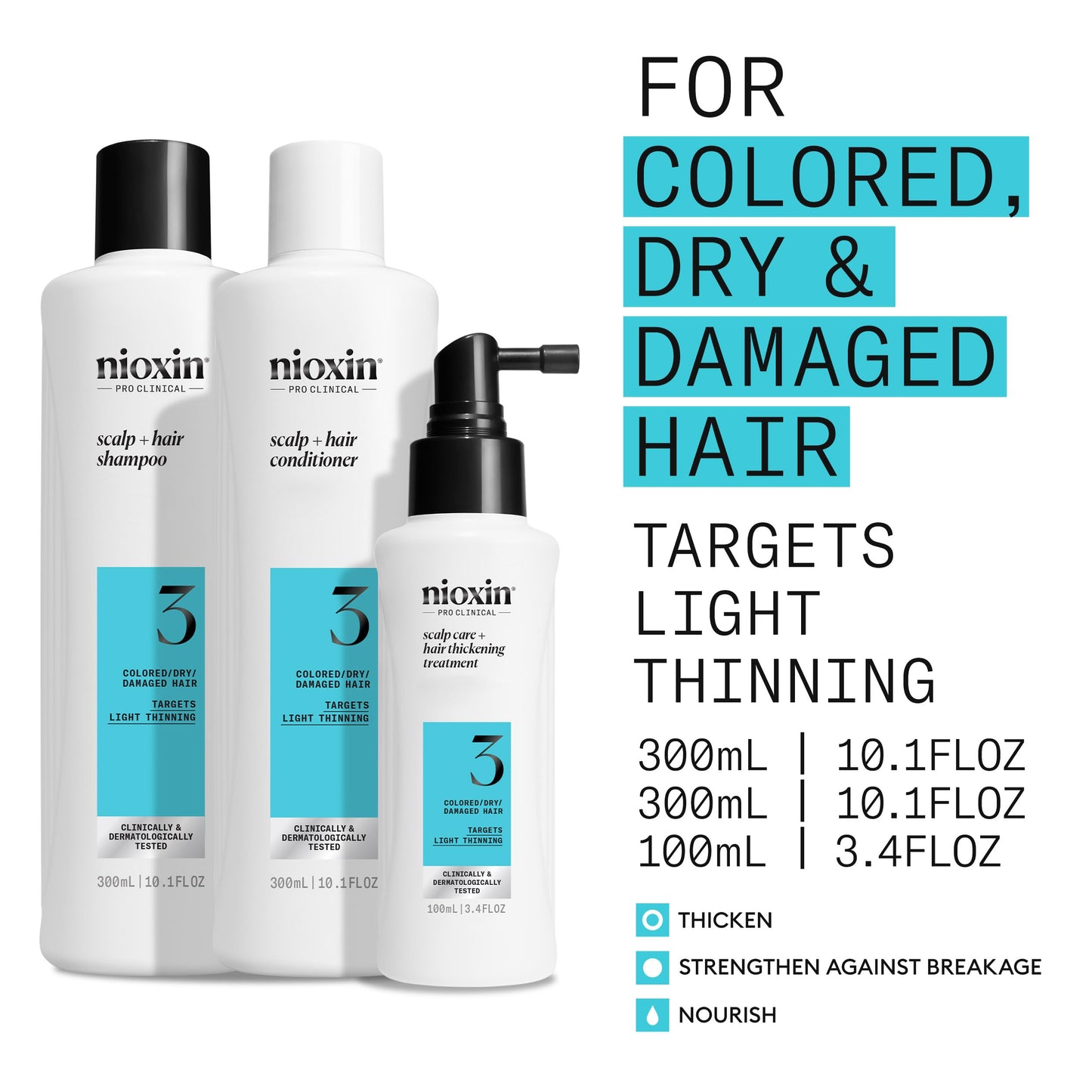 Nioxin Scalp + Hair Thickening System Kits | For Natural, Colored, & Damaged Hair with Light to Progressed Thinning | Strengthen & Boost Hair Density with Niacinamide & Biotin | 3 Month Supply