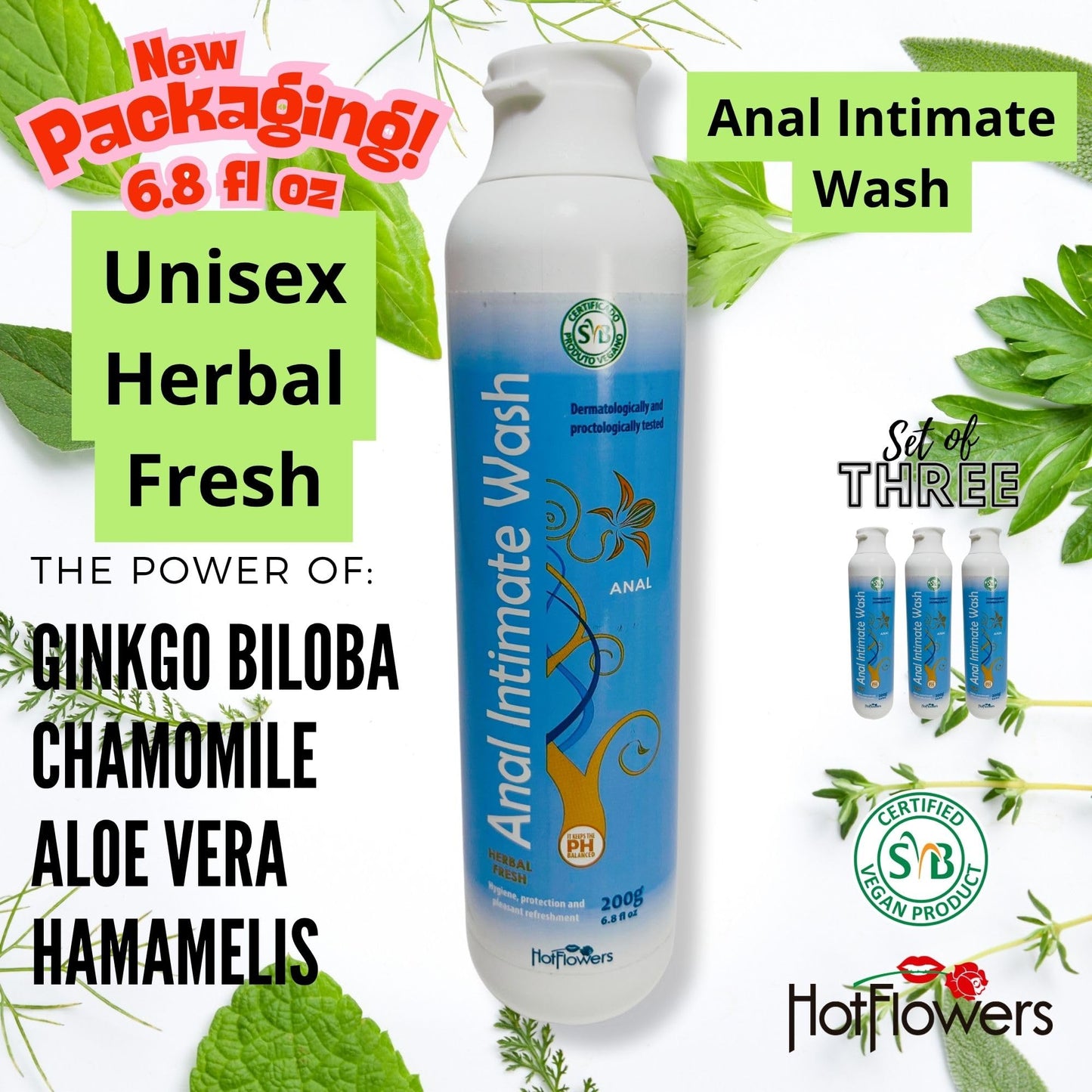 HOT FLOWERS Herbal Fresh Unisex Anal Intimate Wash for Personal Care, pH Balanced for Essentials Body Health, Daily Use, Dry Skin, Proctologist Tested (3)