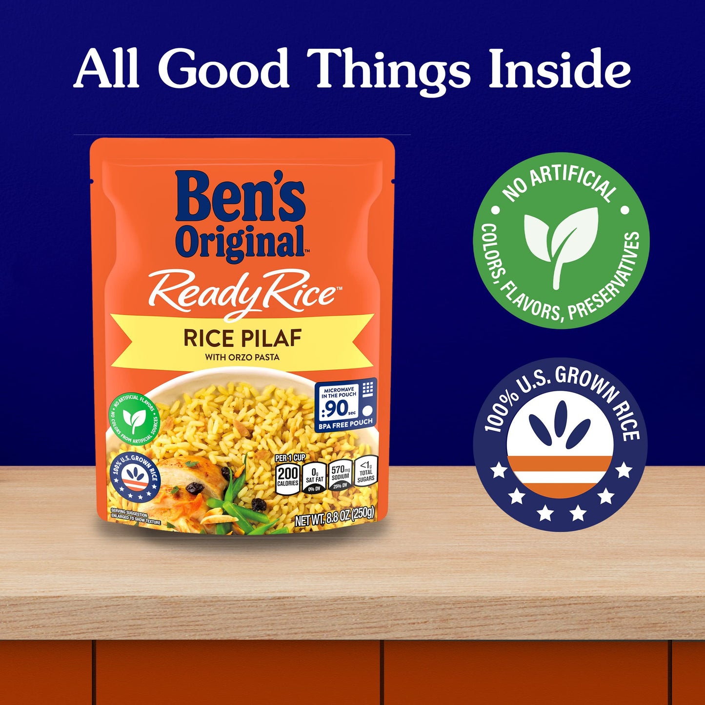BEN'S ORIGINAL Ready Rice Rice Pilaf Flavored Rice, Easy Dinner Side, 8.8 oz Pouch (Pack of 12)