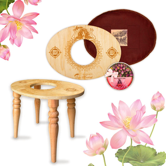 Seat for Yoni in a Luxury Package with Engraved Pictures of Goddess Yoga and Muladhara - Intro kit Package (Seat, Herbs 4 Ounce), Gold)