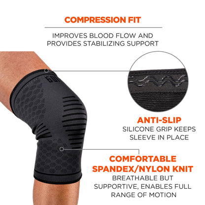 Ergodyne ProFlex 601 Knee Compression Sleeve Support for Men and Women Black, Medium