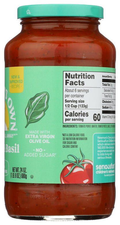 Newman's Own, Tomato & Basil Pasta Sauce, 24 oz, 1.5 Pound (Pack of 1)