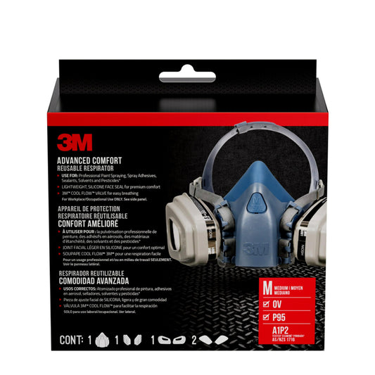 3M™ Advanced Comfort Reusable Respirator 7512P1-DC, OV/P95, Mdm, 1-Fcpc, 1-pr of 6001 Crtdgs, 2-prs 5P71 Fltrs, 1-pr 501 Rtnrs