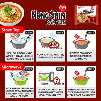 Nongshim Ramyun Noodles, Rich Spicy Vegetable Broth, Korean Classic Recipe, Deeply Simmered, Quick & Easy, Pantry Staples, 4.37 oz (Pack of 4) | Korean Instant Ramen, Vegetable Broth, Quick & Easy Meal