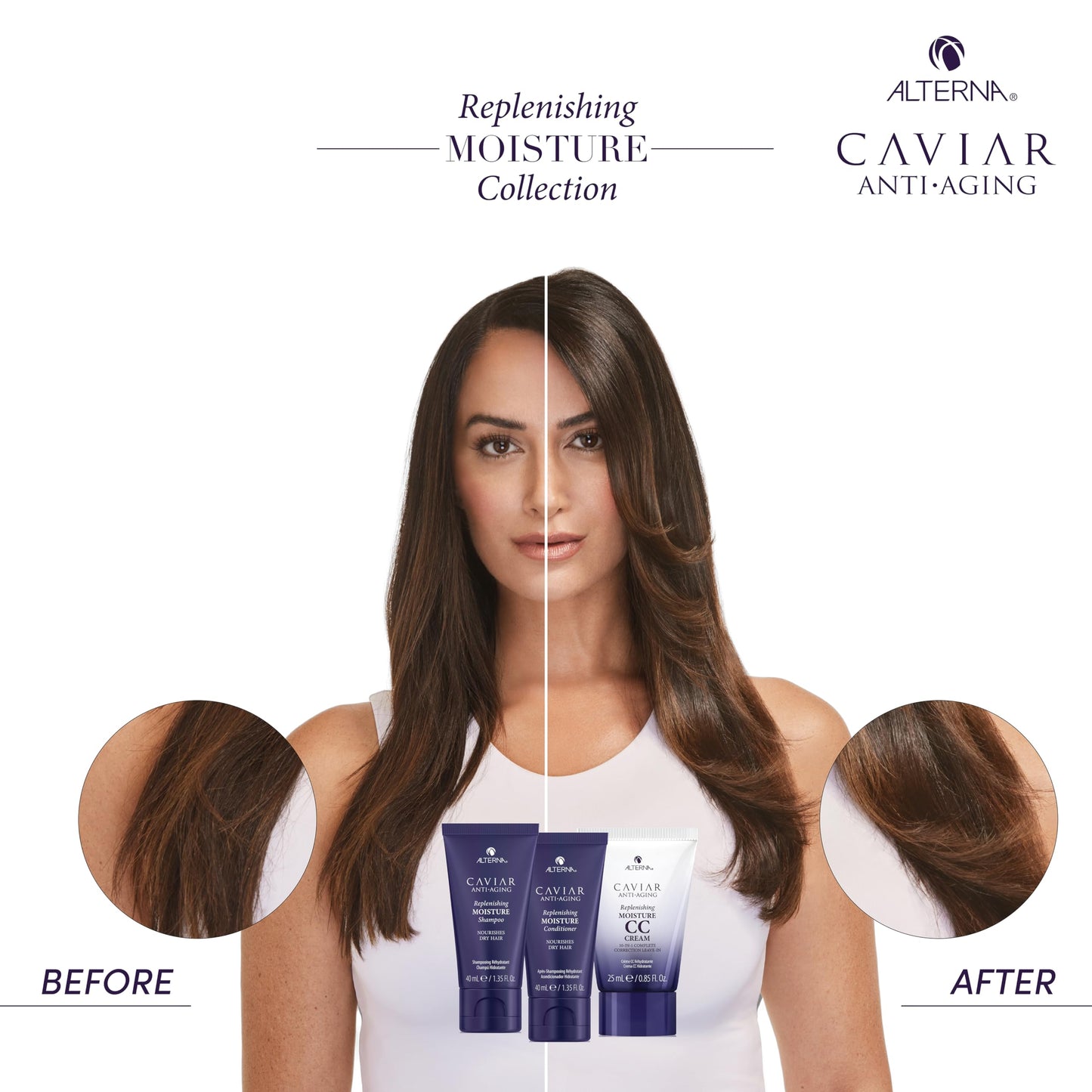 Alterna Haircare CAVIAR Anti-Aging Replenishing Moisture Trial Kit - Shampoo, Conditioner, Leave-In CC Cream | For Dry, Brittle Hair | Protects, Restores and Hydrates | Sulfate Free