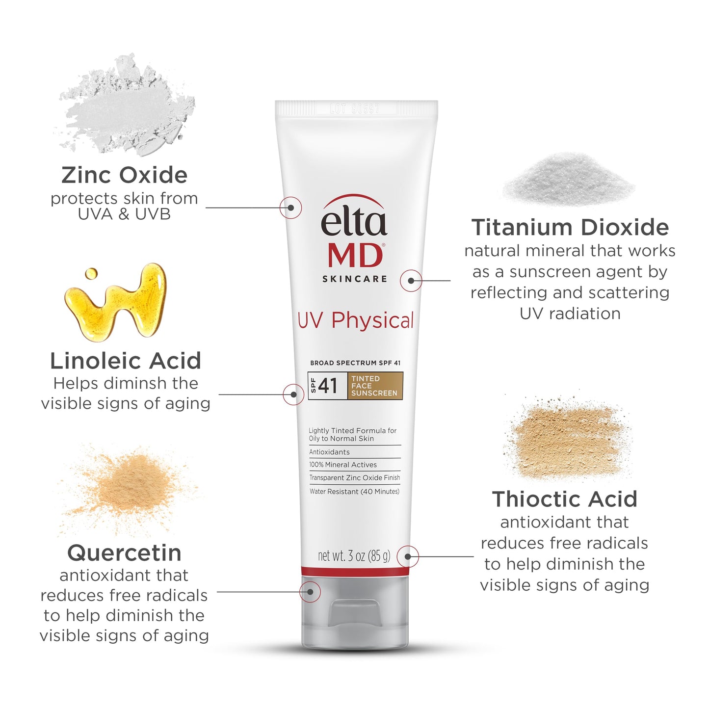EltaMD UV Physical Tinted Sunscreen for Face, 100% Mineral Active Sunscreen