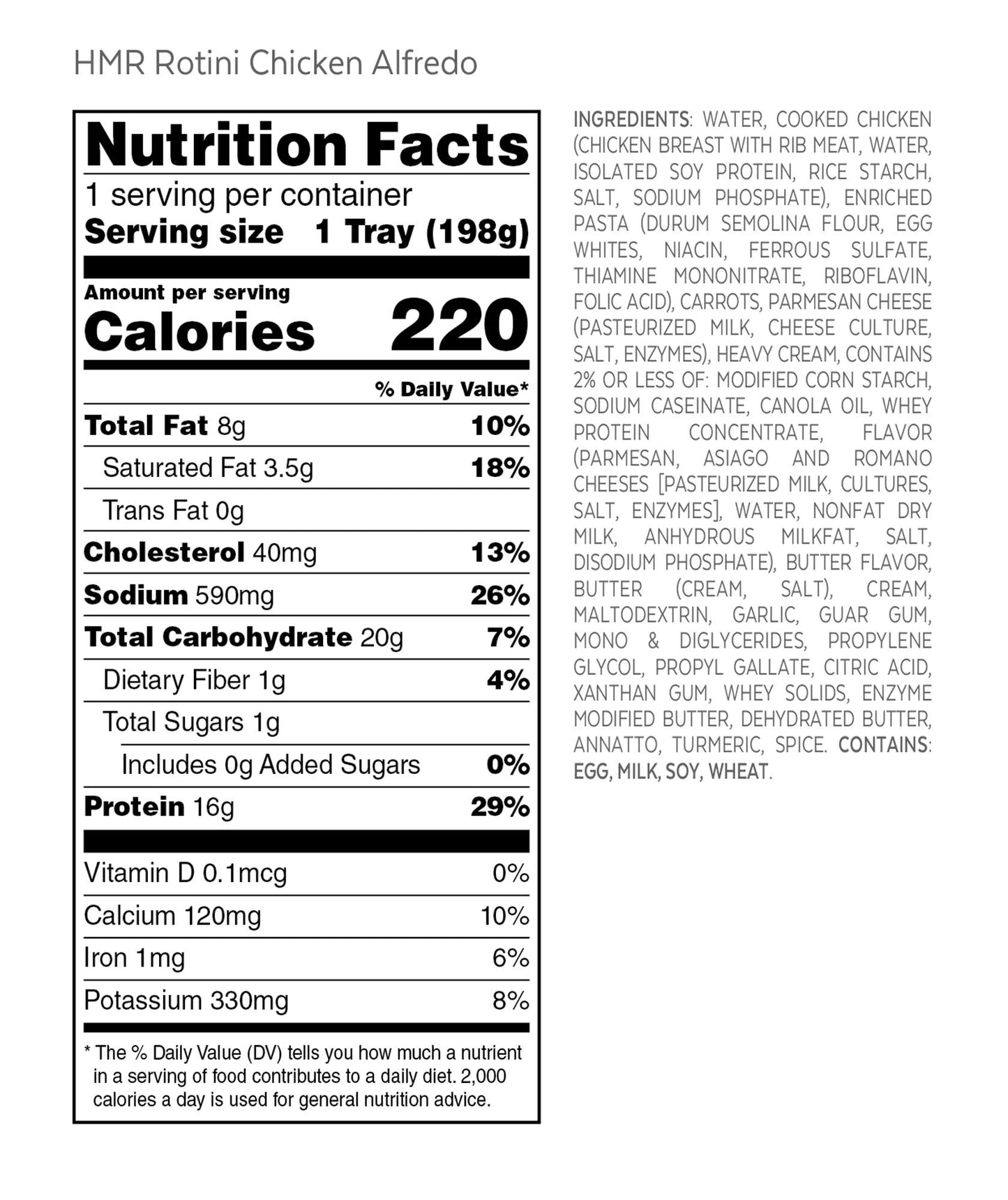 HMR Rotini Chicken Alfredo Entrée | Pre-packaged Lunch or Dinner to Support Healthy Eating | Ready to Eat | 16g of Protein | Low Calorie Food | 7oz Serving per Meal | Pack of 3