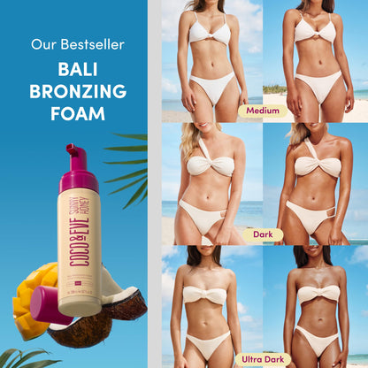 Coco & Eve Sunny Honey Bali Bronzing Self Tanner Mousse - (Dark) All Natural Sunless Tanning Mousse | Instant Self Tanning with Bronzer and Skin Moisturizer (6.7 fl oz)