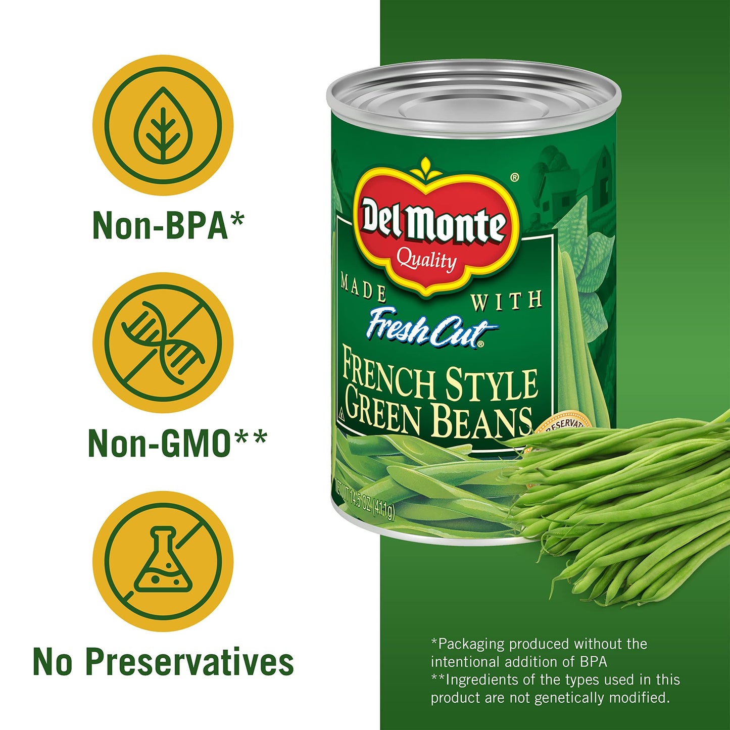 Del Monte Canned Fresh Cut Blue Lake French Style Green Beans, 14.5 Ounce (Pack of 4) French Style, 14.5oz (Pack of 4) 2002159