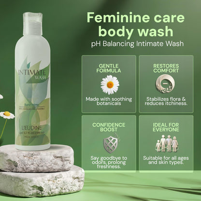 L’EUDINE Feminine Care Body Wash 6.7Fl Oz – pH Balancing Feminine Wash with Chamomile, Aloe Vera – Intimate Wash Women and Men for Daily Freshness – Gentle and Comforting