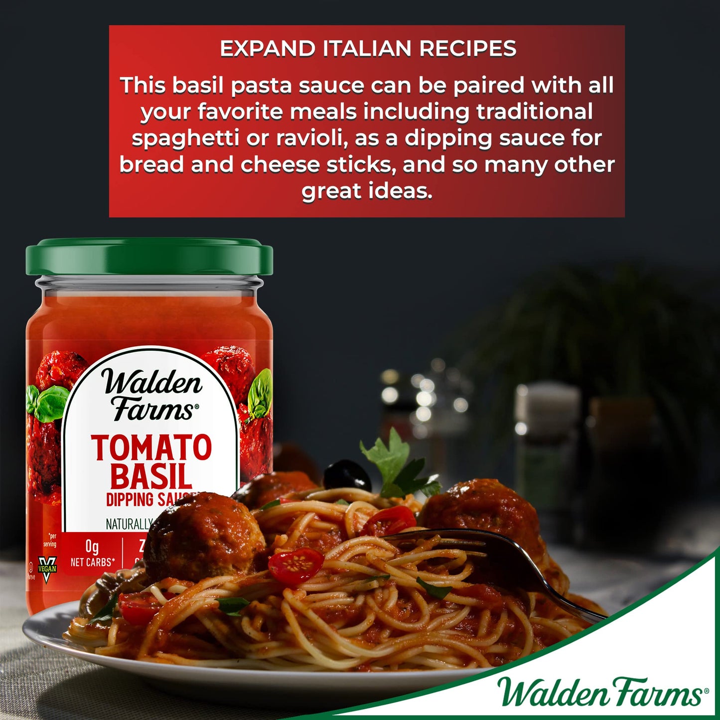 Walden Farms Tomato Basil Pasta Sauce – Zero Calorie, Sugar Free, Keto & No Carb Sauce for Pasta, Veggies & More – 2-Pack, 12 oz Bottles