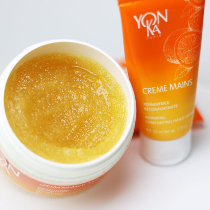 Yon-Ka Mandarin Sugar Scrub | Exfoliating Body Scrub with Brown Sugar and Sunflower Oil | Gentle Natural Ingredients Hydrate and Moisturize Dry Skin | Sweet Orange and Citrus Scent | 7.05 oz