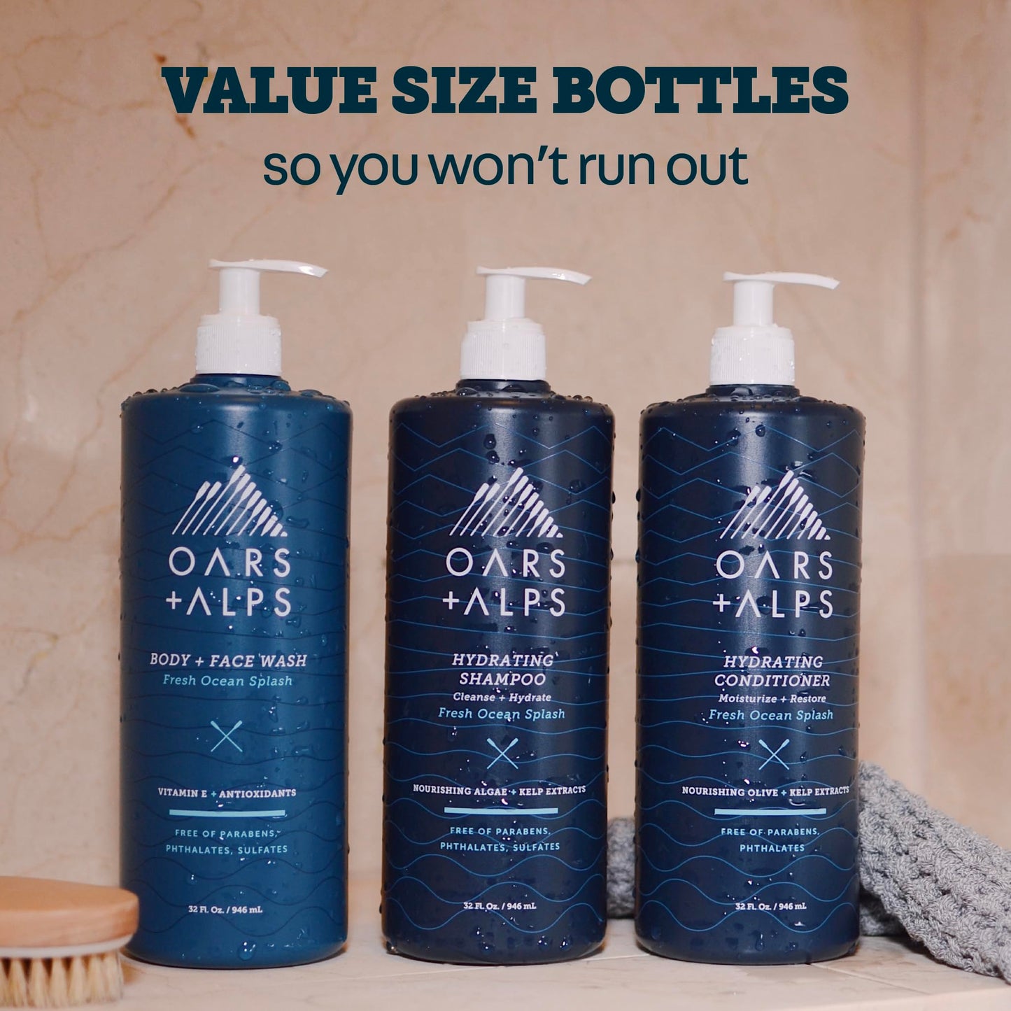 Oars + Alps Men's Sulfate Free Conditioner, Infused with Kelp and Algae Extracts, Fresh Ocean Splash, 32 Fl Oz
