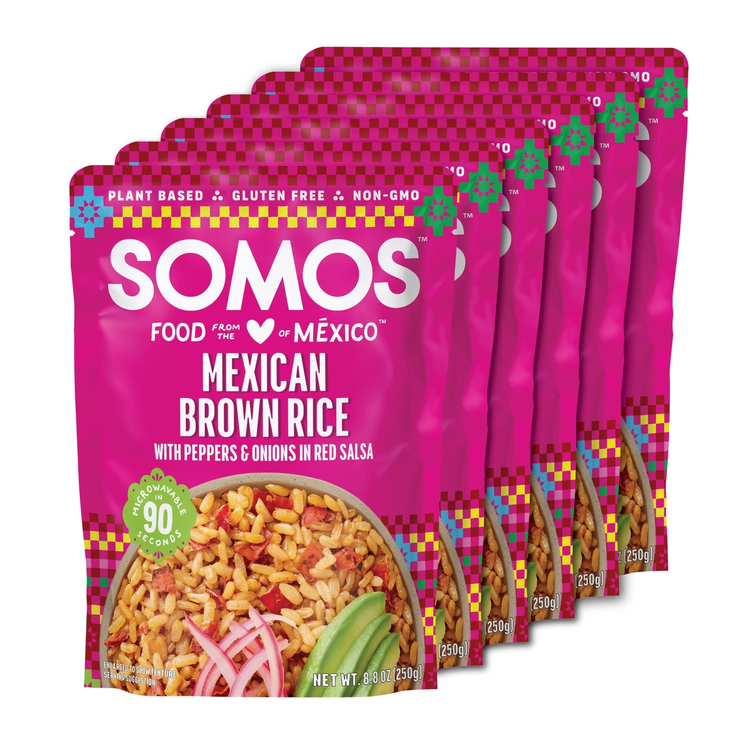 SOMOS Mexican Brown Rice - Gluten Free, Non-GMO, Vegan & Microwavable Meals Ready to Eat - Delicious, Healthy & Convenient - Perfect for Burrito Bowls, Tostadas & More | 8.8 oz (Pack of 6)