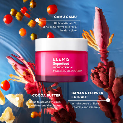 ELEMIS Superfood Midnight Facial, Moisturizer Face Cream, Hydrating Face Moisturizer for Dry Skin, Firming Facial Cream, Camu Camu & Vitamin C Cream