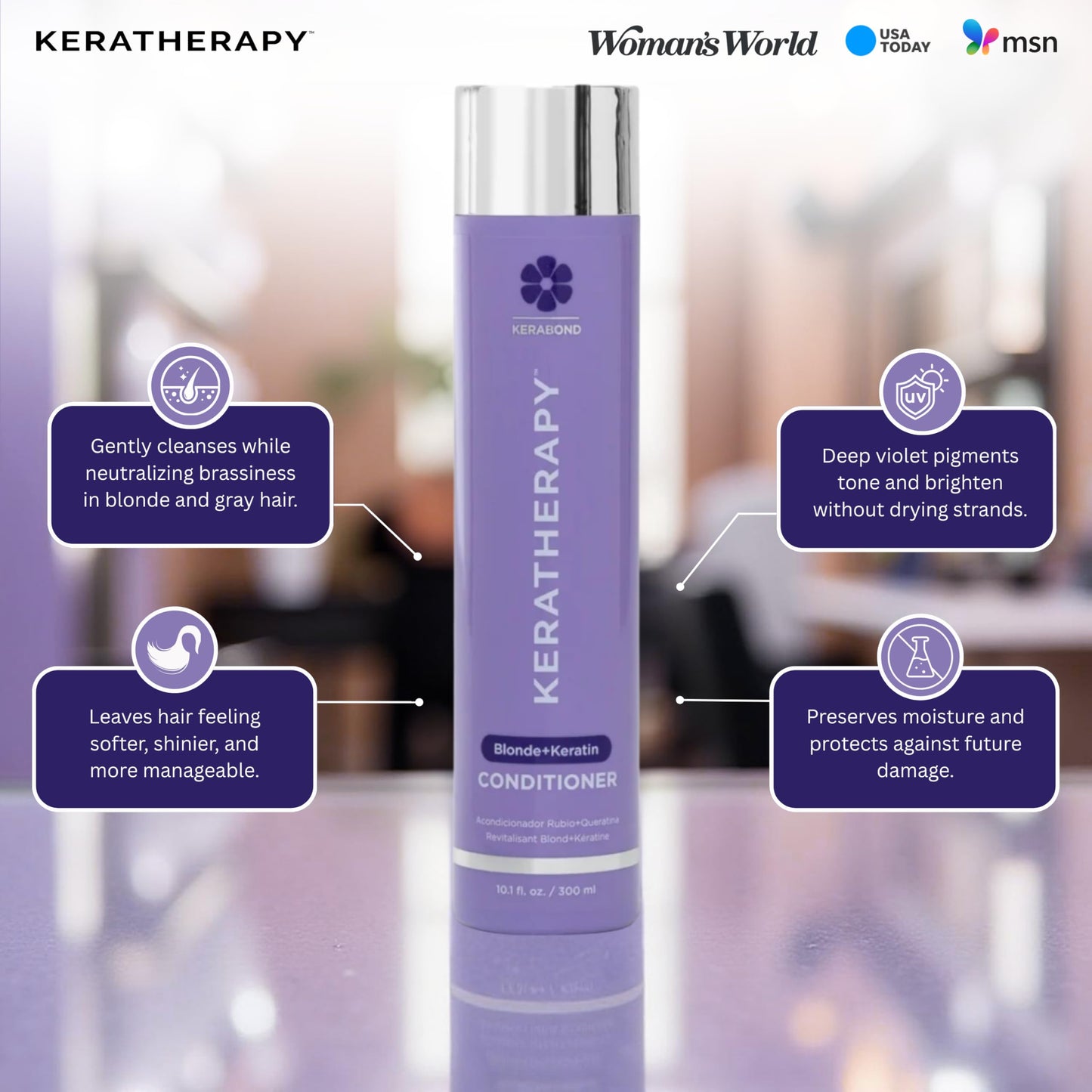 KERATHERAPY Keratin Infused Totally Blonde Violet Toning Conditioner, 10.1 fl. oz., 300 ml - Keratin Therapy Purple Conditioner for Blonde Hair, Brassy, Silver, & Highlighted - Sulfate & Paraben Free