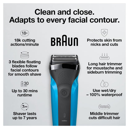 Series 3 310s Wet & Dry Electric Shaver for Men/Rechargeable Electric Razor, Blue