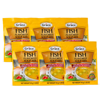 Grace Fish Flavored Soup Mix 1.59oz - Pack of 6 - Authentic Jamaican Tea Soup Mix Made with Cod, Haddock & Pollock - Caribbean Stock & Seafood Stock Mix