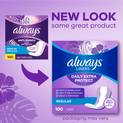 Always Daily Extra Protect Liners, Long Length, Unscented Panty Liners, 544 Count (Pack of 2)