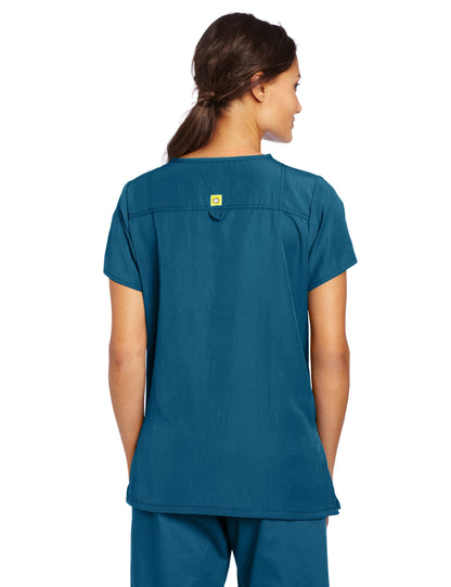 WonderWink Women's Scrubs Four Way Stretch Sporty V-Neck Top, Caribbean, Small