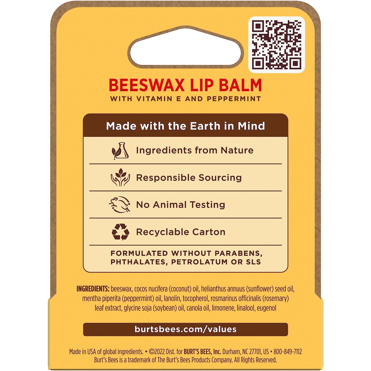 Burt's Bees 100% Natural Moisturizing Lip Balm, Original Beeswax with Vitamin E & Peppermint Oil, 0.15 Oz