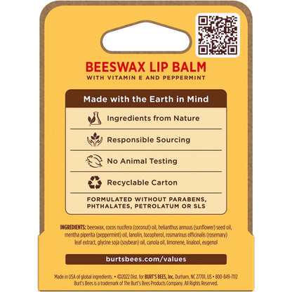 Burt's Bees 100% Natural Moisturizing Lip Balm, Original Beeswax with Vitamin E & Peppermint Oil, 0.15 Oz