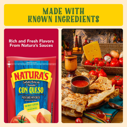 NATURA'S Cheese Pasta Sauce, Ready-to-Eat Salsa Con Queso in 7.1oz. Easy-Open Pouch (Pack of 3)