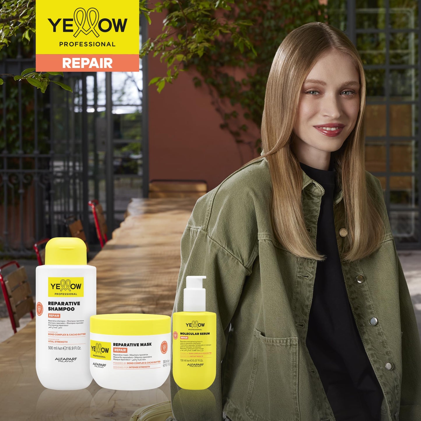 ALFAPARF MILANO Yellow Professional Repair Molecular Serum - Strengthening Leave-In for Damaged Hair - Powered by Bond Complex & Cacao Butter - Designed for Instant Results (5.07 fl oz / 150ml)