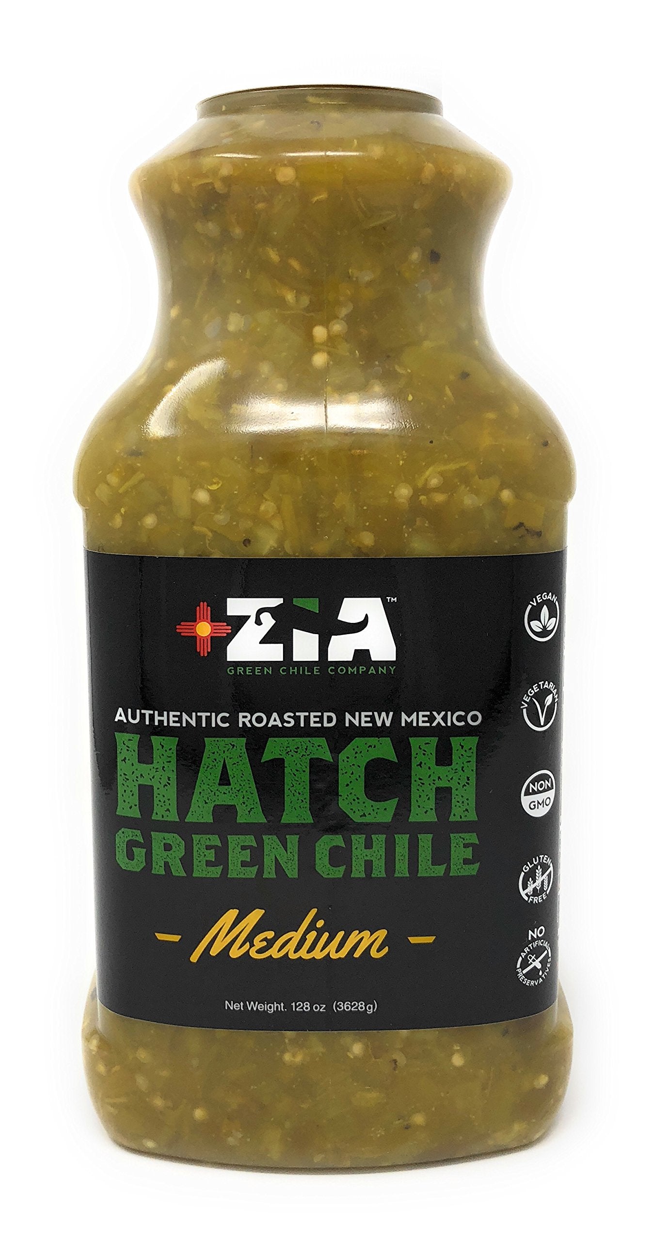 Original New Mexico Hatch Green Chile By Zia Green Chile Company - Delicious Flame-Roasted, Peeled & Diced Southwestern Certified Green Peppers For Salsas, Stews & More, Vegan & Gluten-Free - 128oz