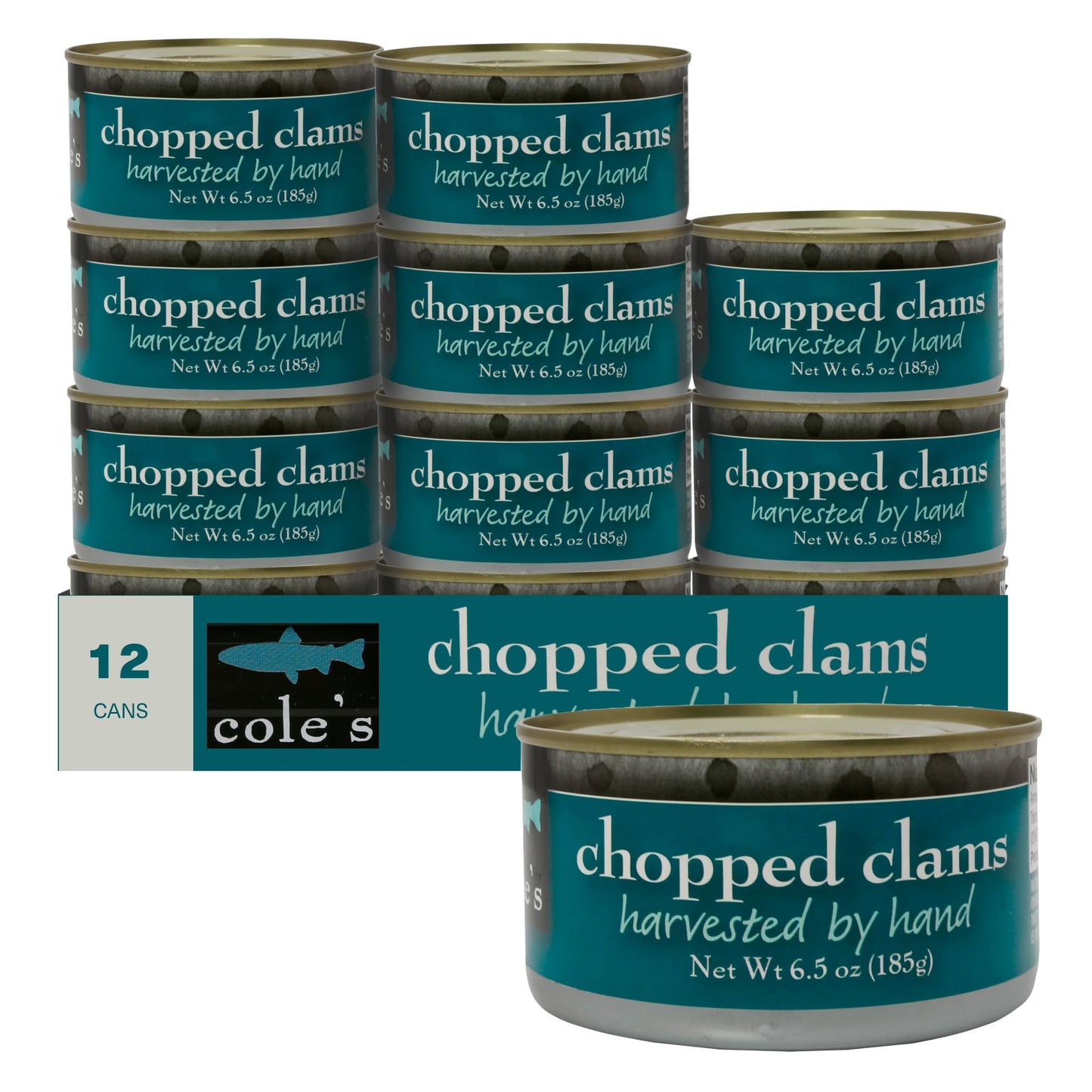 COLES CANNED AND CHOPPED CLAMS - Harvested in Crystal Clear Water, Gluten Free Food, High Protein and Low-Calorie Clams – Pack of 12 (6.5 oz per)