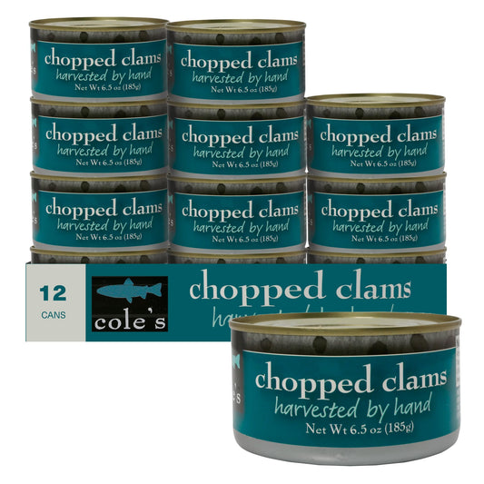 COLES CANNED AND CHOPPED CLAMS - Harvested in Crystal Clear Water, Gluten Free Food, High Protein and Low-Calorie Clams – Pack of 12 (6.5 oz per)