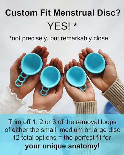 MOONTHLIES Reusable Menstrual Disc | Period Disc with Removal Loop Stem | Alternative to Menstrual Cups for Light or Heavy Flows | Sustainable Alternative to Tampons/Pads (1 Large, Blue)