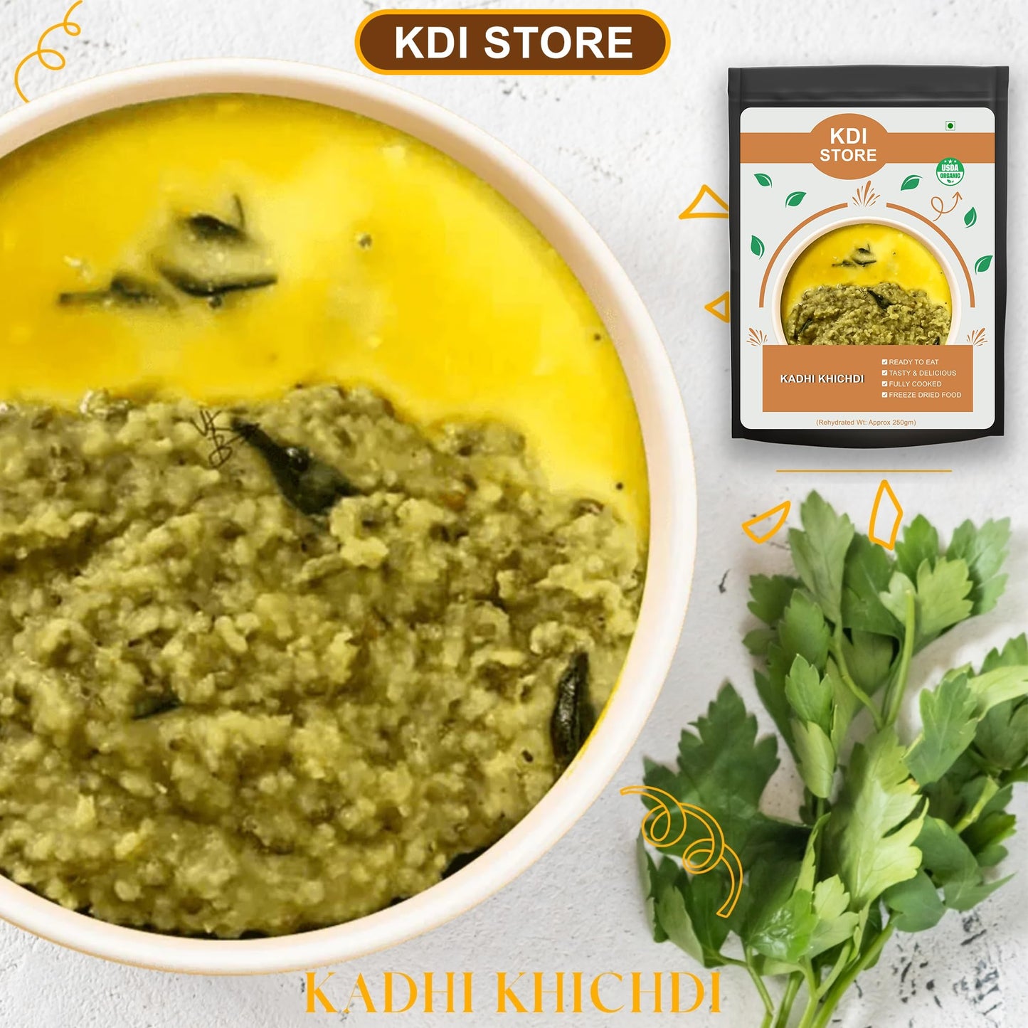 KDI Store Kadhi Khichdi, Ready to Eat Indian Comfort Food, Organic, Freeze Dried, Fully Cooked, 65g