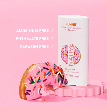 Native Deodorant | Limited Dunkin Donuts Edition | Aluminum Free with Baking Soda, Probiotics, Coconut Oil and Shea Butter | Strawberry Frosted 2.65oz