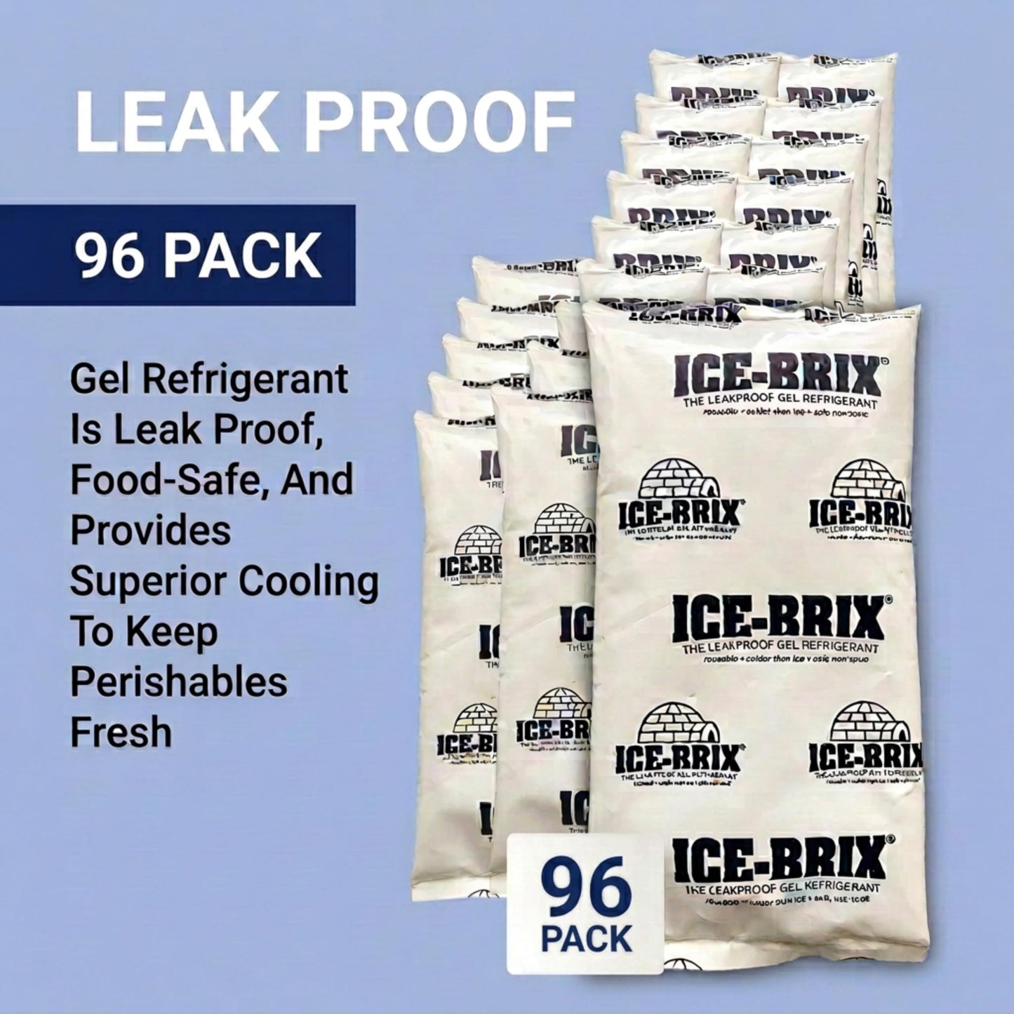 ICE-BRIX Ice Packs for Shipping 5 X 2 3/4" (96 Pack Bulk) Food-Safe Reusable Refrigerant Gel Ice Packs for Lunch Boxes, Coolers & Mailing Perishables; Instant Cold Packs for Shipping