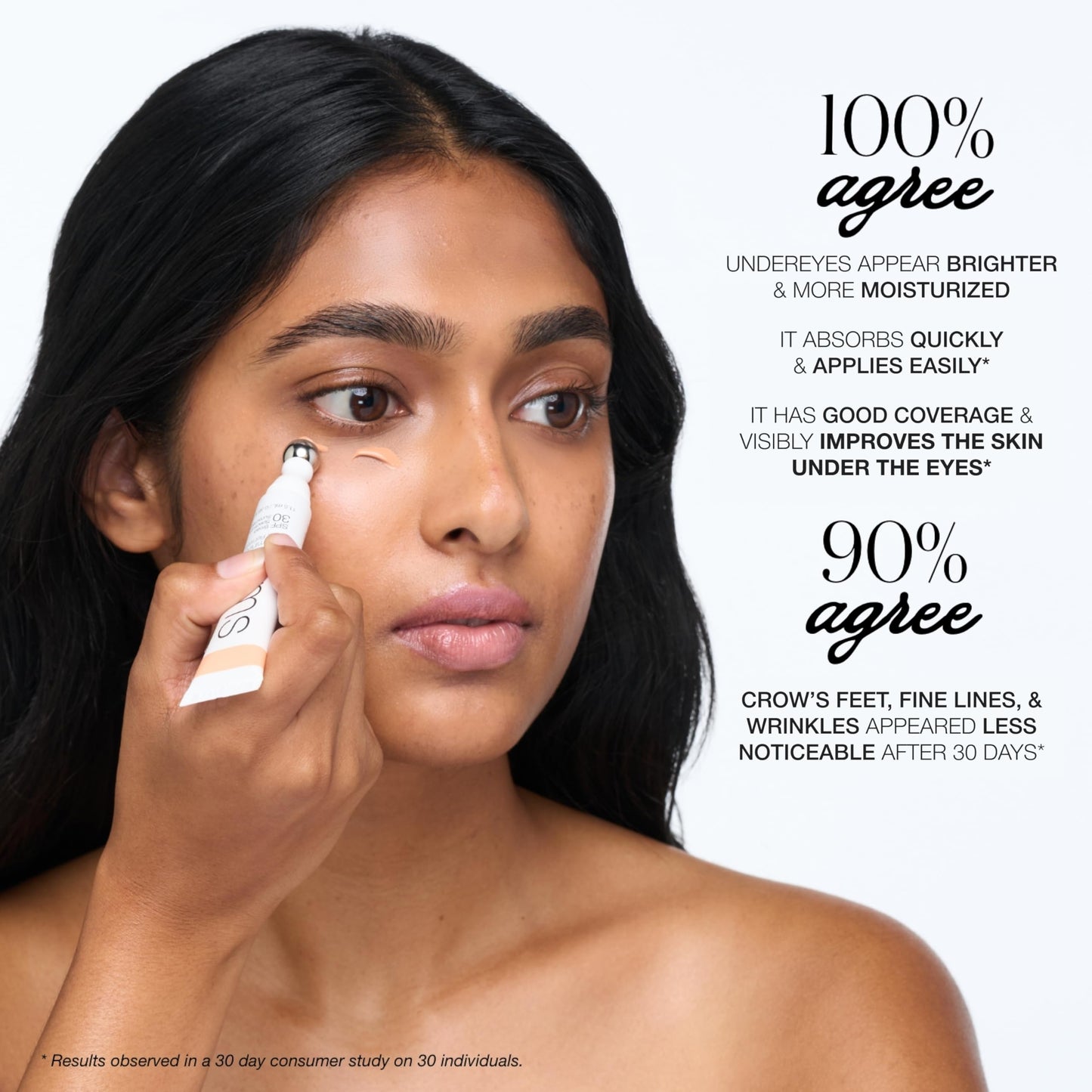 RMS Beauty Superbright Undereye Corrector – 100% Mineral SPF 30 Sunscreen – Brightening Eye Cream with Caffeine & Peptides – Tinted Depuffing Metal Rollerball – 0.4 fl oz