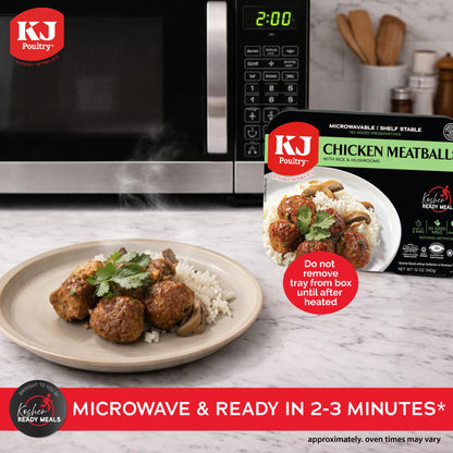 KJ Poultry Kosher Ready Meals - Chicken Meat Balls & Mushrooms, MRE Meat Meals Ready to Eat, Halal, (1 Pack) Prepared Entree Fully Cooked, Shelf Stable Microwave Dinner, Travel, Military, Camping
