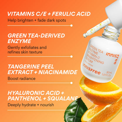 Innisfree Green Tea Enzyme Vitamin C Serum for Brightening Dark Spot Correction, Korean Face Serum for Radiant Glow