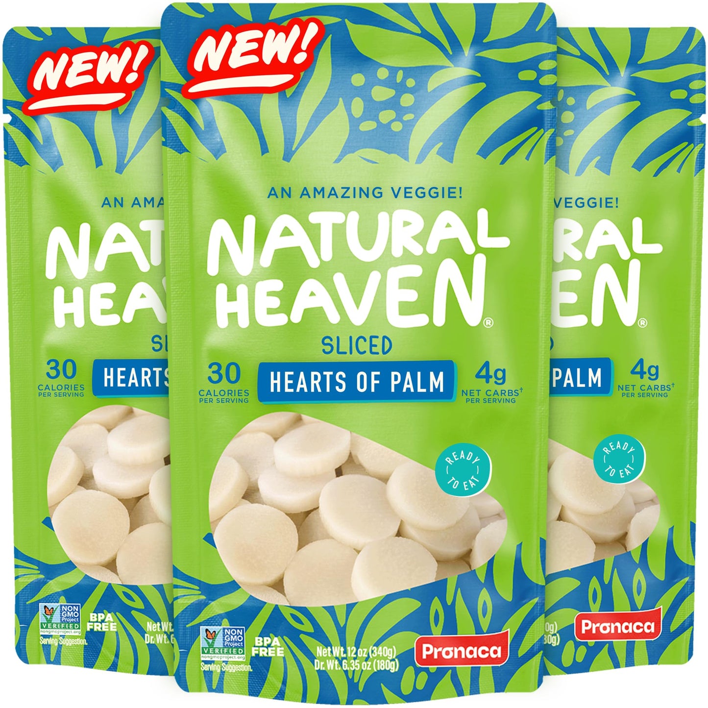 Natural Heaven Sliced Hearts of Palm 3-Pack – Crisp, Fresh & Ready to Eat, Low Carb, Keto & Vegan Friendly, Perfect for Salads & Healthy Recipes