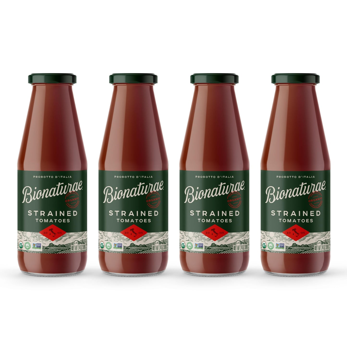 Bionaturae Organic Strained Tomatoes - No Salt Strained Tomatoes, Strained Tomatoes in a Jar, Keto Friendly, Non-GMO, USDA Certified Organic, No Added Sugar, Made in Italy - 24 Oz, 4 Pack