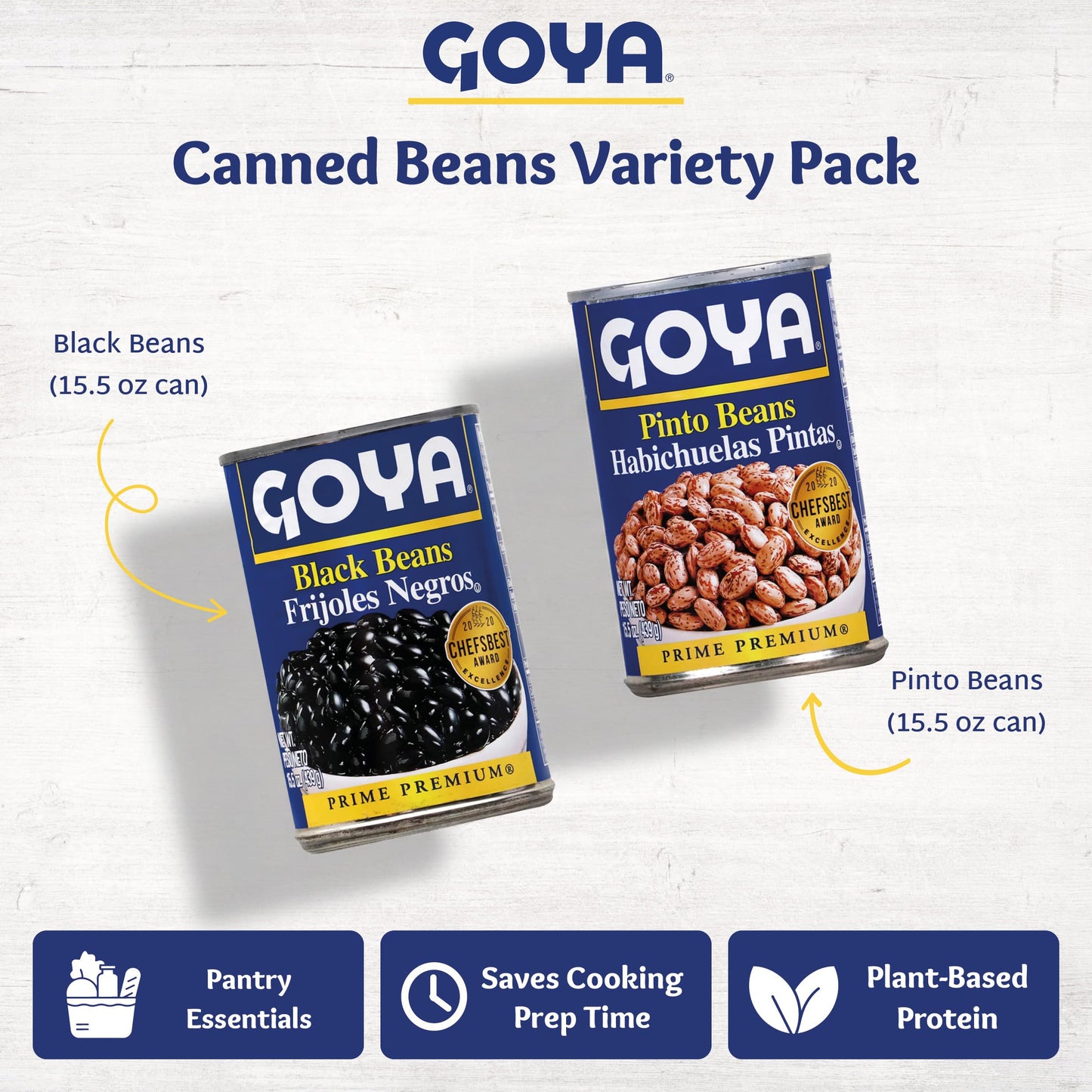 Goya Canned Beans Variety Pack, Black Beans & Pinto Beans, Pantry Staples for Soups, Rice Dishes & Everyday Meals, 15.5oz Each
